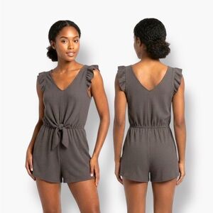 Source Unknown Brown Textured Sleeveless Tie-Waist Romper